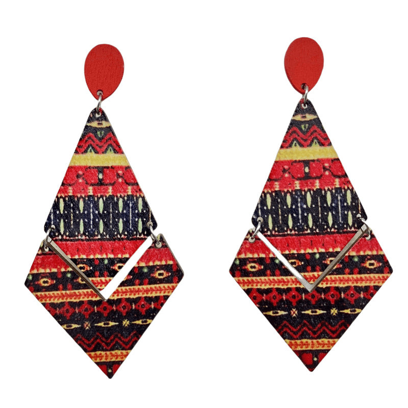 Wholesale Bohemian Diamond Wood Earrings